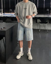 超齊色! 剪裁後鬆緊腰五分牛仔短褲[五色]