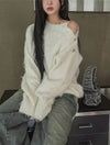 輕奢感覺! 毛絮肩膀開紐羊毛KNIT[三色]