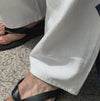 WIDE-FIT小摺線棉麻長褲[三色]
