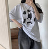 BLACK CAT印花棉質OVERSIZE短袖TEE[兩色]