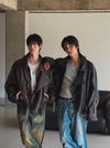 (設計師高品質款) KNIGHT層次感LEATHER JACKET[兩色]