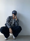 短版! 比例更佳! 藍白格磨毛CROP長袖SHIRT[一色]