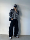 短版! 比例更佳! 藍白格磨毛CROP長袖SHIRT[一色]
