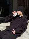 [STREET STYLE!] 直向浮紋連帽針織HOODIE[三色]