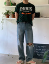 PARIS浮紋棉質短袖TEE[五色]